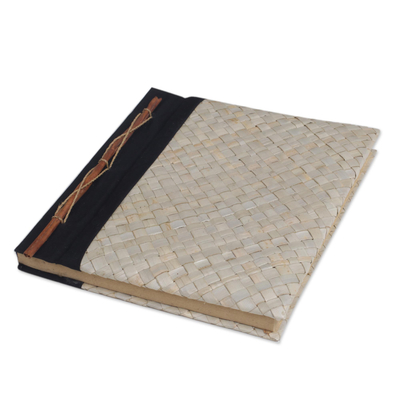 diario de fibras naturales - Diario tejido con hojas de Pandan con 100 páginas de paja de arroz