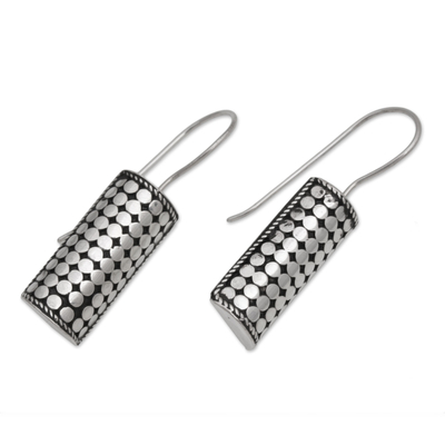 Sterling silver drop earrings, 'Dotted Pillars' - Sterling Silver Circle Motif Drop Earrings from Bali