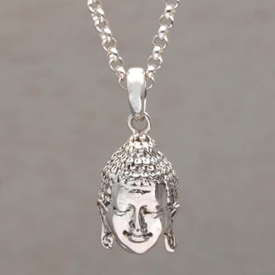 Collar con colgante de plata esterlina - Collar con colgante de Buda de plata esterlina de Bali