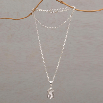 Sterling silver pendant necklace, 'Buddha Shine' - Sterling Silver Buddha Pendant Necklace from Bali