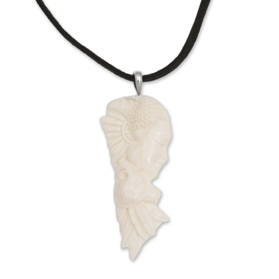 Halskette mit Knochenanhänger - Knochenanhänger-Halskette mit Adler und Wolf aus Bali