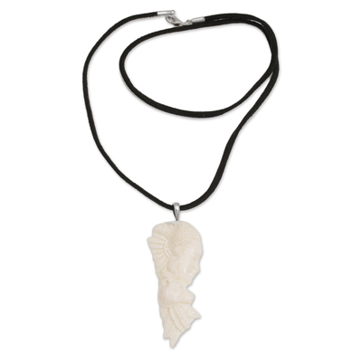 Bone pendant necklace, 'Nature's Prince' - Bone Pendant Necklace with Eagle and Wolf from Bali
