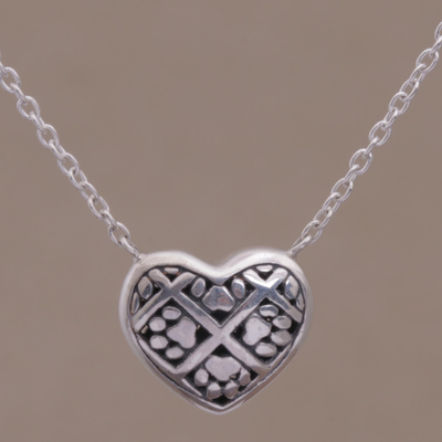 Sterling silver pendant necklace, 'Puppy Heart' - Sterling Silver Paw Print Pendant Necklace from Bali
