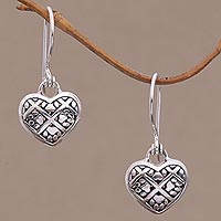 Sterling silver dangle earrings, 'Puppy Hearts' - Sterling Silver Paw Print Dangle Earrings from Bali