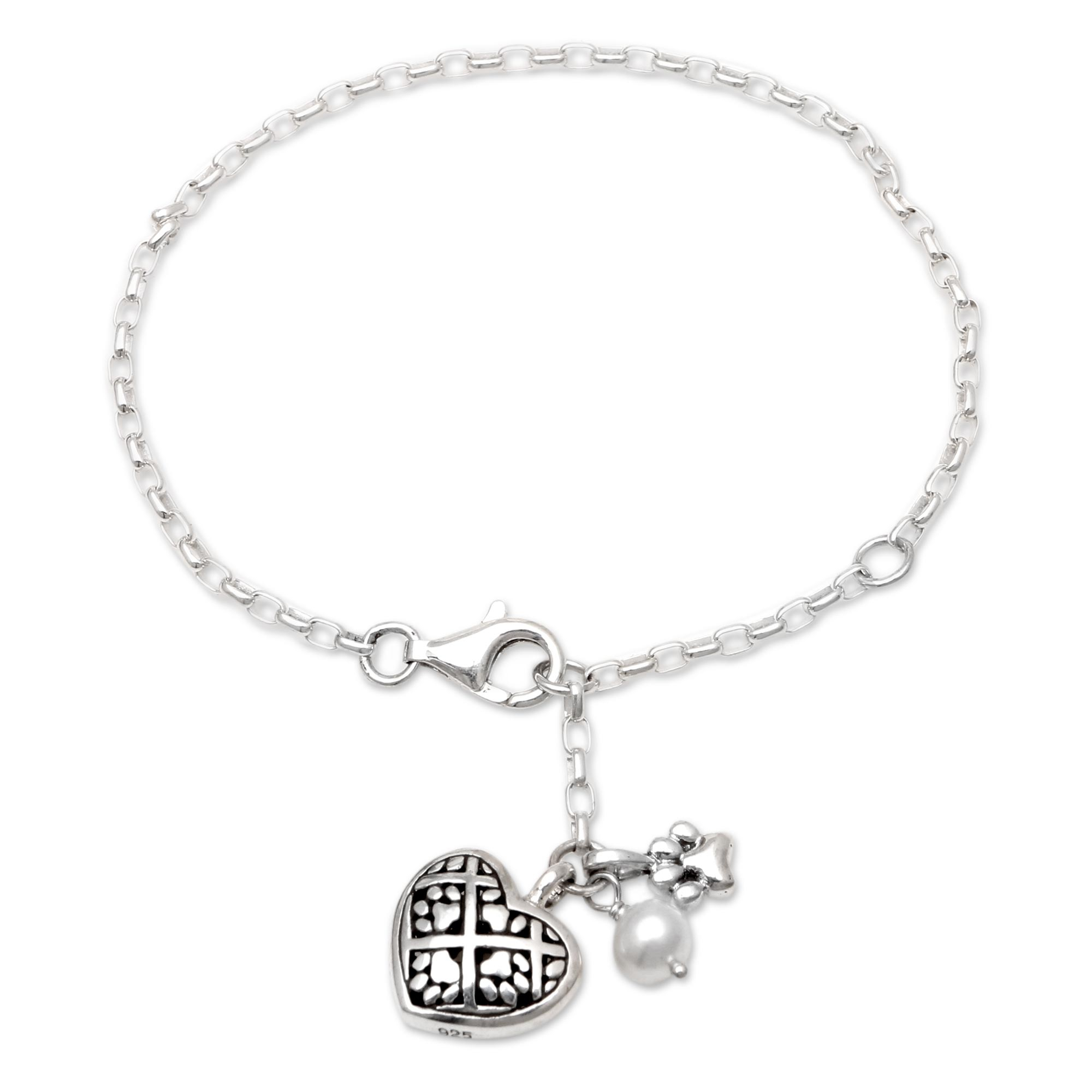 Cultured Pearl Paw Print Charm Bracelet from Bali - Heart Full of Paws ...