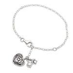 Cultured pearl charm bracelet, 'Heart Full of Paws' - Cultured Pearl Paw Print Charm Bracelet from Bali