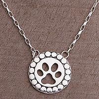 Sterling silver pendant necklace, 'Dog Paw' - Sterling Silver Paw Print Pendant Necklace from Bali