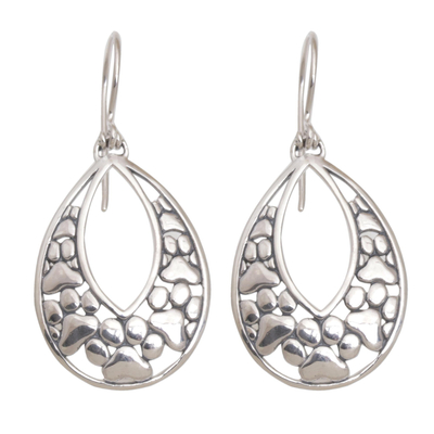 Sterling silver dangle earrings, 'Paw Ellipse' - Sterling Silver Paw Print Dangle Earrings from Bali