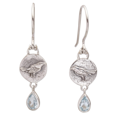 Blue Topaz and Sterling Silver Bird Earrings from Bali