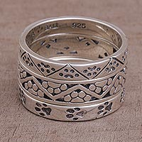 Set of Three 925 Sterling Silver Paw Print Rings from Bali,'Animal Trails'