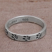 Sterling Silver Paw Print Motif Band Ring from Bali,'Paw Prints'
