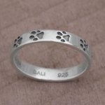 Sterling silver band ring, 'Paw Prints' - Sterling Silver Paw Print Motif Band Ring from Bali