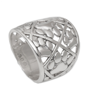 925 Sterling Silver Paw Print Motif Band Ring from Bali - Paw Trails ...