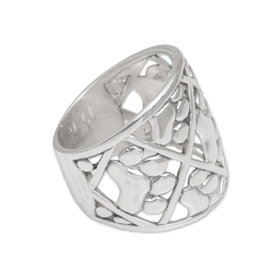 Sterling silver band ring, 'Paw Trails' - 925 Sterling Silver Paw Print Motif Band Ring from Bali