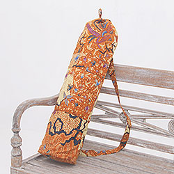 Cotton batik yoga mat bag, 'Madura Flowers' - Cotton Batik Yoga Mat Bag with Floral Motifs from Bali