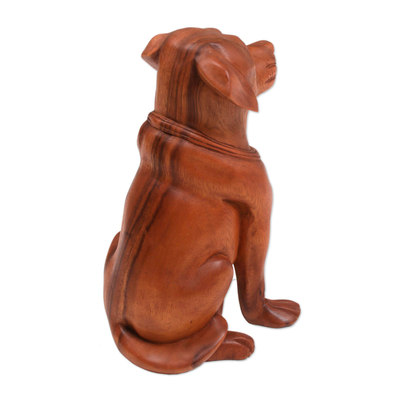Hand-Carved Suar Wood and Onyx Dog Sculpture from Bali - Begging Dog