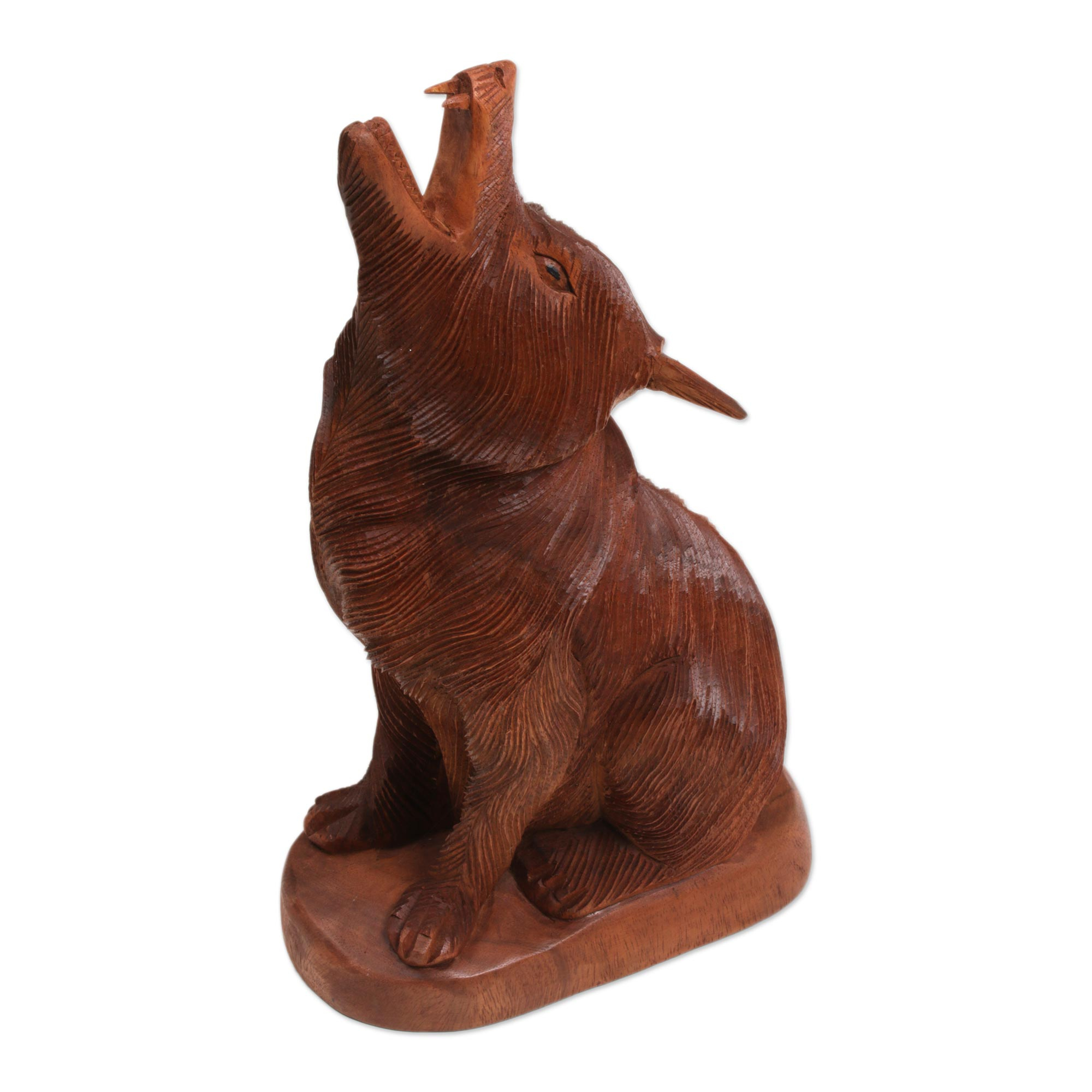 Hand Carved Suar Wood Howling Wolf Sculpture From Bali Howling Wolf