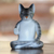 Wood sculpture, 'Nirvana Kitty' - Wood Meditating Cat Sculpture in Grey and White from Bali (image 2) thumbail