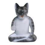 Wood sculpture, 'Nirvana Kitty' - Wood Meditating Cat Sculpture in Grey and White from Bali