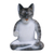 Holzskulptur „Nirvana Kitty“ – Meditierende Katzenskulptur aus Holz in Grau und Weiß aus Bali