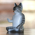 Wood sculpture, 'Nirvana Kitty' - Wood Meditating Cat Sculpture in Grey and White from Bali (image 2b) thumbail