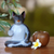 Wood sculpture, 'Nirvana Kitty' - Wood Meditating Cat Sculpture in Grey and White from Bali