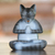 Wood sculpture, 'Meditating Kitty in Grey' - Wood Meditating Cat Sculpture in Grey and White from Bali (image 2) thumbail