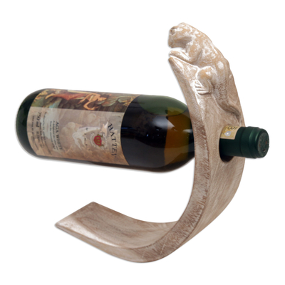 Handcrafted Distressed Wood Gecko Wine Bottle Holder