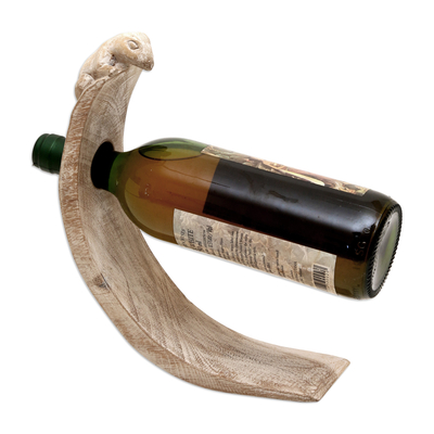 Weinflaschenhalter aus Holz - Handgefertigter Gecko-Weinflaschenhalter aus Holz im Used-Look