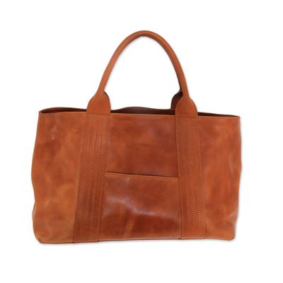 Ginger Colored Structured Leather Handbag from Bali - Divine Lady | NOVICA