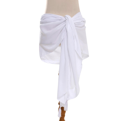 Rayon sarong, 'Paradise Breeze in White' - Handmade White 100% Rayon Short Sarong from Indonesia