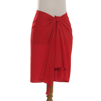 Rayon sarong, 'Paradise Breeze in Red' - Handmade Red 100% Rayon Sarong from Indonesia