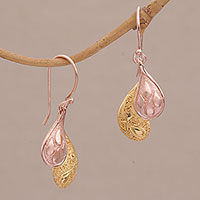Gold plated sterling silver dangle earrings, 'Rosy Paisleys' - Rose Gold Plated Sterling Silver Dangle Earrings from Bali