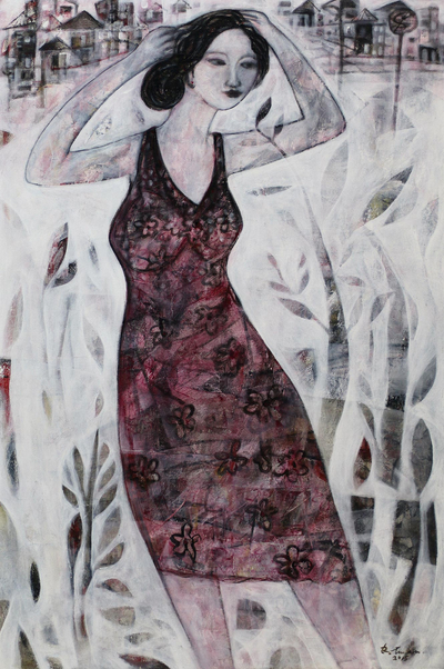 'The City Garden' - Expressionist Portrait of a Balinese Woman in a Sundress