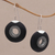 Lava stone dangle earrings, 'Starlight Circles' - Sterling Silver and Lava Stone Dangle Earrings from Bali