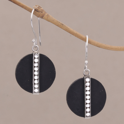 Lava stone dangle earrings, Dotted Discs