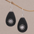 Lava stone dangle earrings, 'Pura Petals' - Lava Stone and Sterling Silver Floral Earrings from Bali (image 2) thumbail