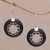 Lava stone dangle earrings, 'Wangi Rings' - Circular Lava Stone and Sterling Silver Earrings from Bali (image 2) thumbail