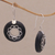 Lava stone dangle earrings, 'Wangi Rings' - Circular Lava Stone and Sterling Silver Earrings from Bali (image 2b) thumbail