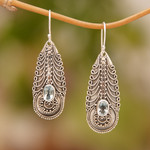 Blue topaz dangle earrings, 'Temple Art' - Topaz on Balinese Sterling Silver Earrings Crafted by Hand