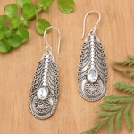 Blue topaz dangle earrings, 'Temple Art' - Topaz on Balinese Sterling Silver Earrings Crafted by Hand
