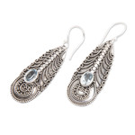 Blue topaz dangle earrings, 'Temple Art' - Topaz on Balinese Sterling Silver Earrings Crafted by Hand