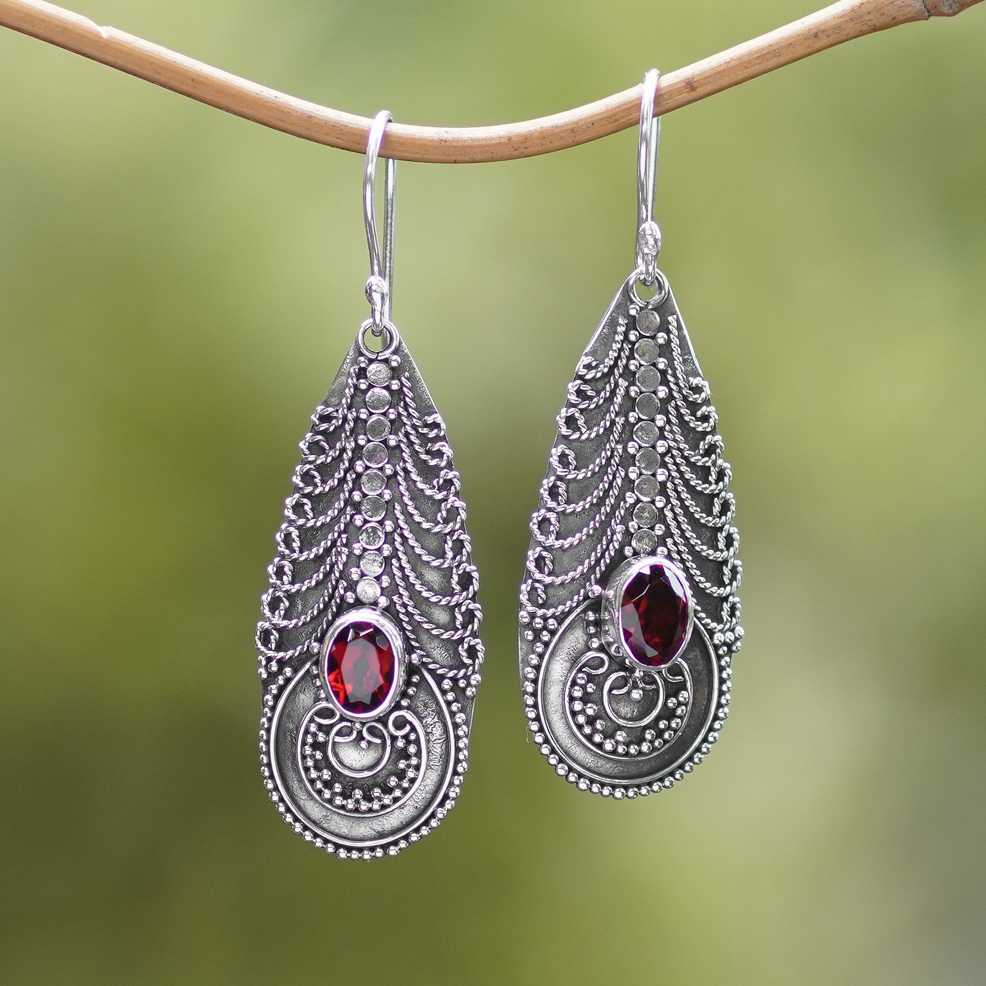 Garnet on Balinese Sterling Silver Earrings Crafted by Hand - Temple Art |  NOVICA
