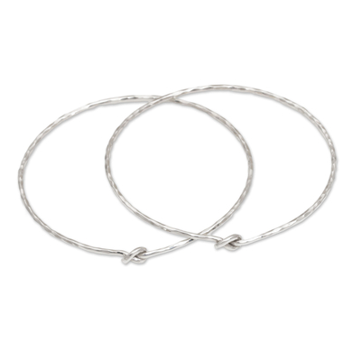 Sterling silver bangle bracelets, 'Why Knot' (pair) - Pair of 925 Sterling Silver Bangle Bracelets from Bali