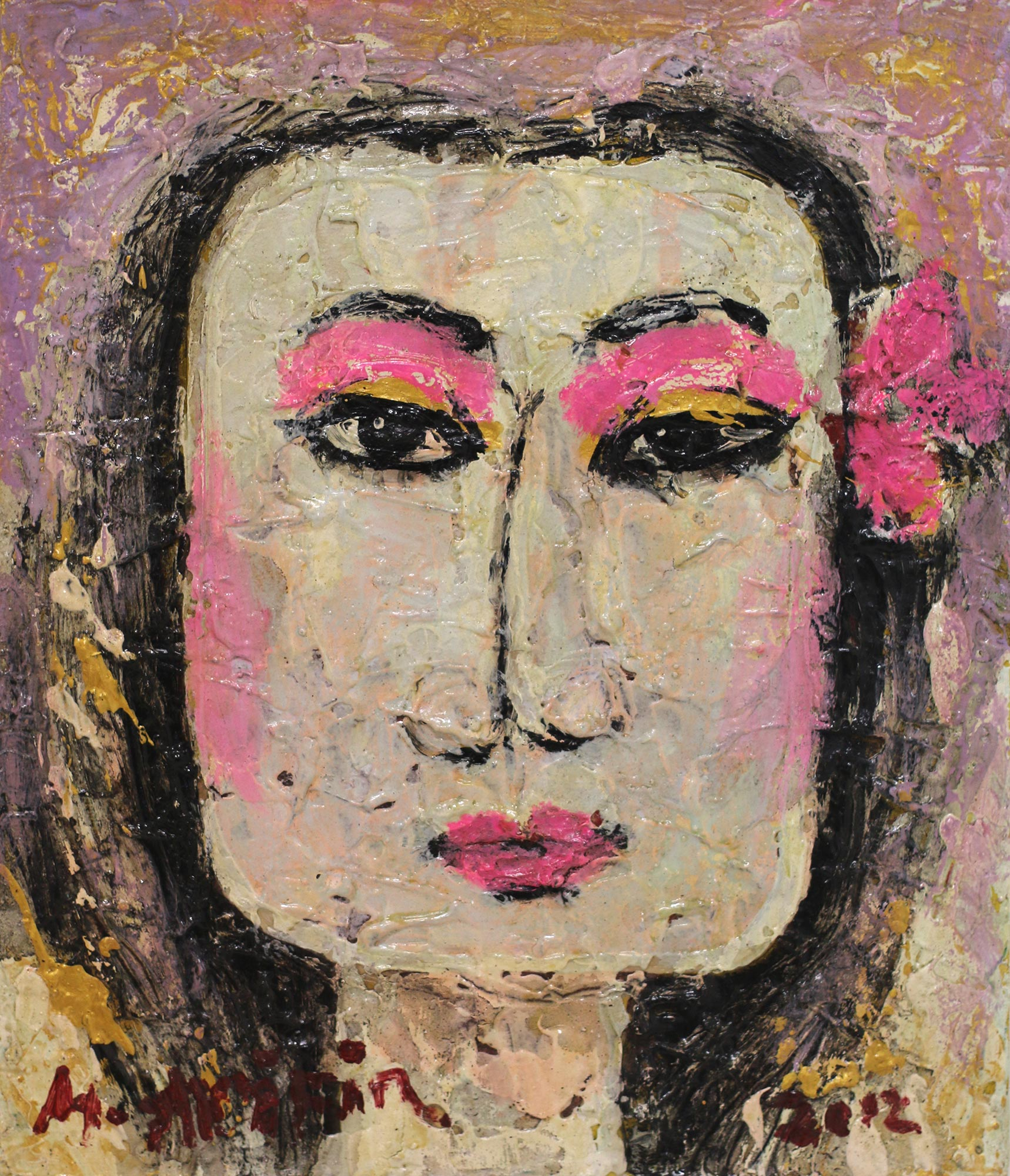 Signed Expressionist Painting of a Strong Woman from Bali - Fierce ...