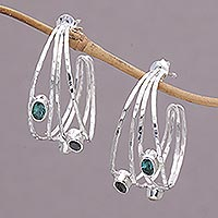 Multi-gemstone half-hoop earrings, 'Bold Majesty' - Multi-Gemstone and Sterling Silver Half-Hoop Earrings