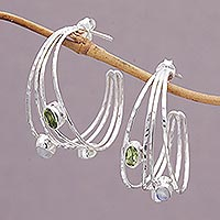 Multi-gemstone half-hoop earrings, 'Brilliant Majesty' - Multigemstone and Sterling Silver Half-Hoop Earrings