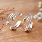 Multi-gemstone half-hoop earrings, 'Brilliant Majesty' - Multigemstone and Sterling Silver Half-Hoop Earrings