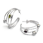 Multi-gemstone half-hoop earrings, 'Brilliant Majesty' - Multigemstone and Sterling Silver Half-Hoop Earrings