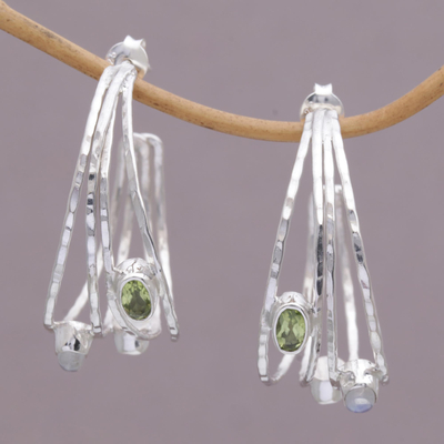 Multi-gemstone half-hoop earrings, 'Brilliant Majesty' - Multigemstone and Sterling Silver Half-Hoop Earrings